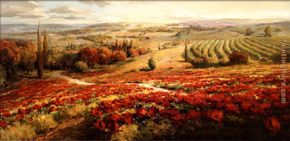 Red Poppy Panorama painting - Roberto Lombardi Red Poppy Panorama art painting